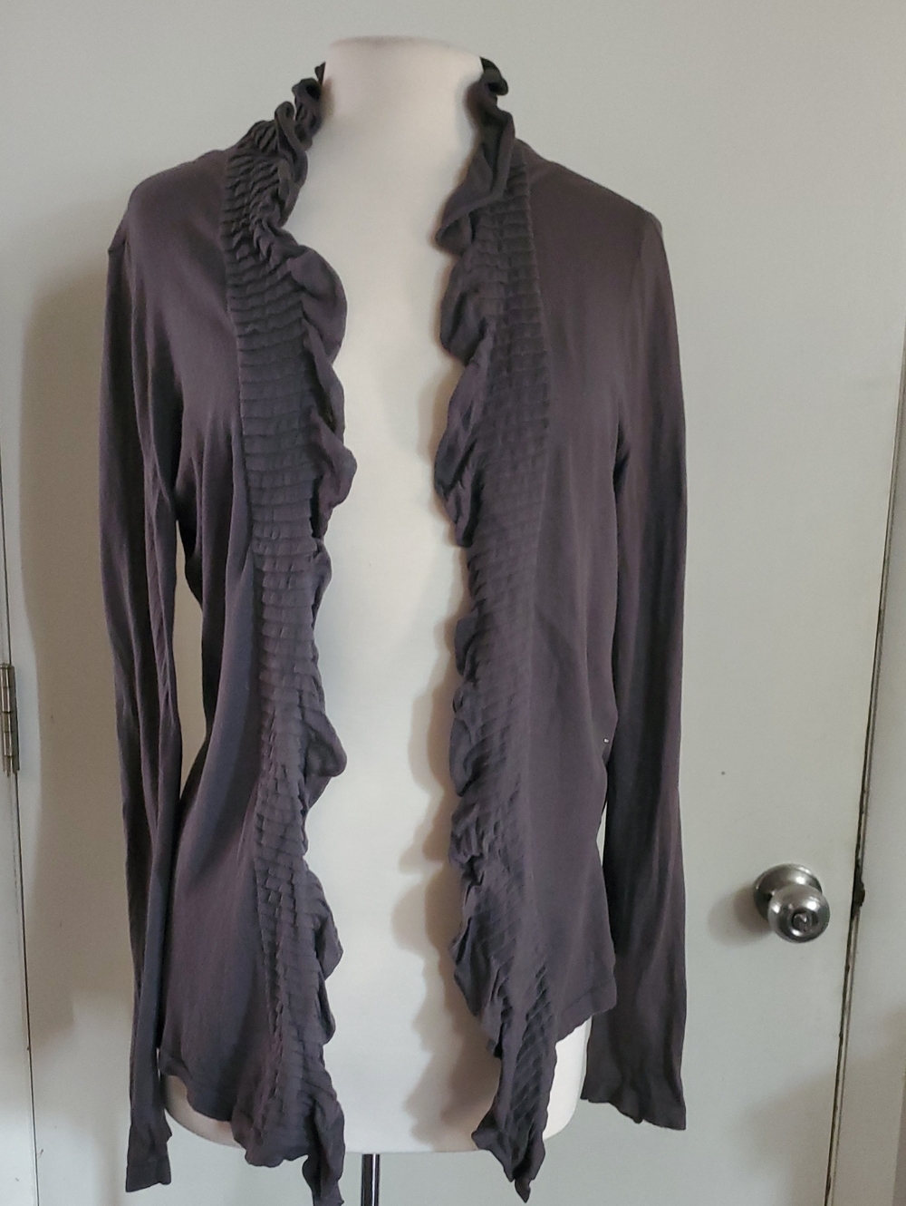LOFT Ruffled Open-Front Women's Cardigan - Charcoal